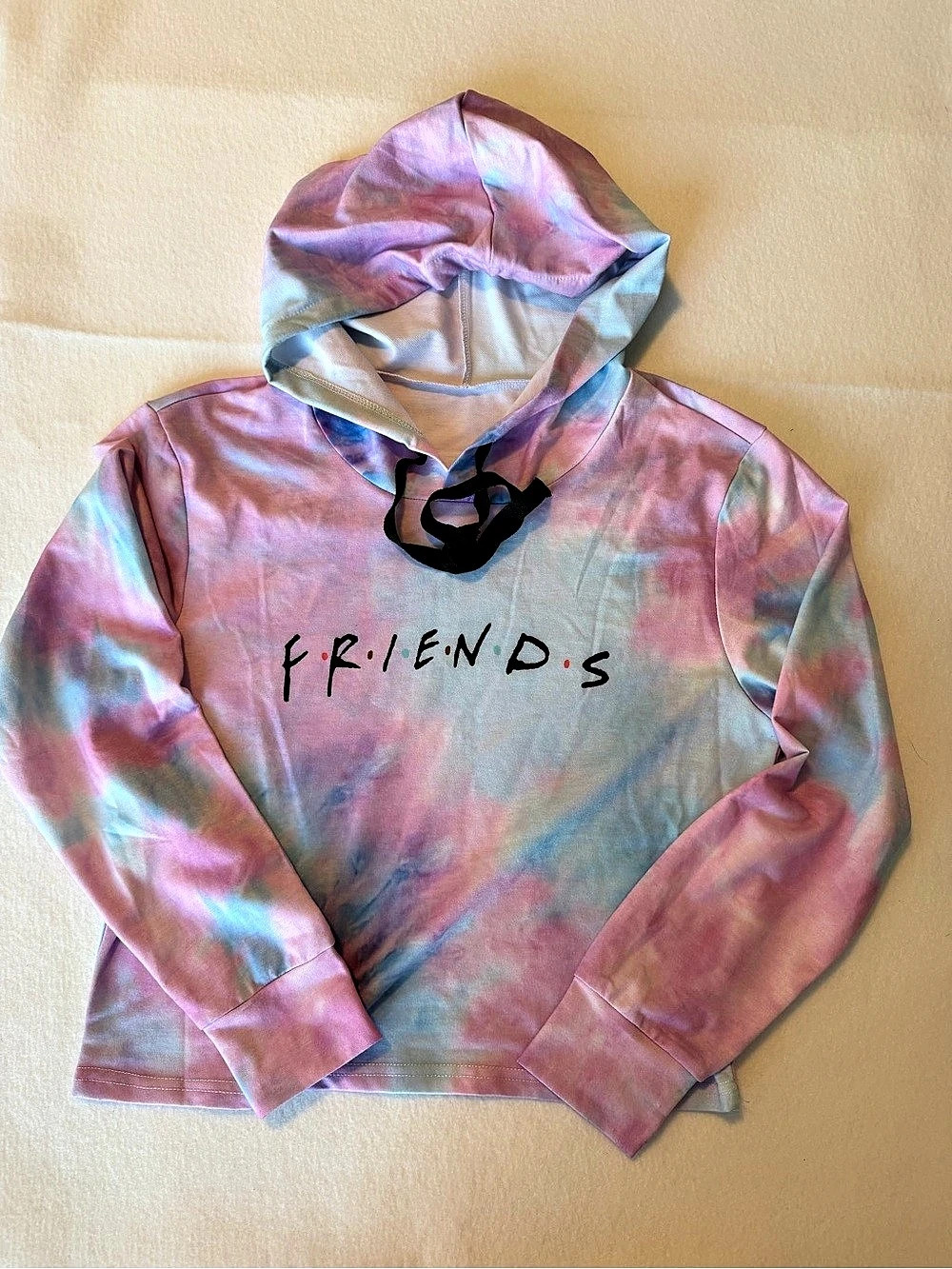 Friends TV Show Pastel Tie Dye Hoodie Pink & Blue Small